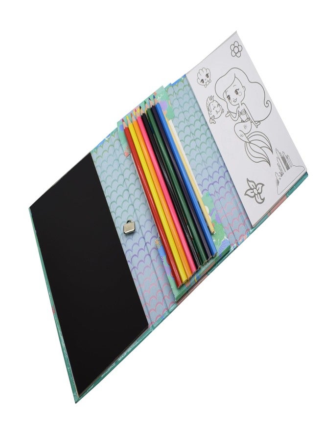 Asera كتاب تلوين وخدش من أسيرا مع 8 أقلام تلوين، مجموعة كتب تلوين ورسم فنية للأطفال من عمر 3 سنوات فما فوق، هدية عيد ميلاد للأطفال (حورية البحر) - Image 4